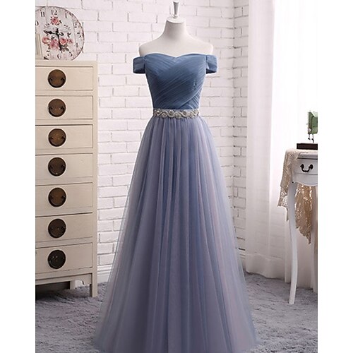 

A-Line Bridesmaid Dress Off Shoulder Half Sleeve Beautiful Back Tulle with Pleats 2022