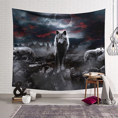 

Wall Tapestry Art Decor Blanket Curtain Hanging Home Bedroom Living Room Decoration Polyester Fiber Animal Painted Wolves Wuyun Lanting Design