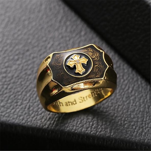 1PC Band Ring Ring For Men Women Christmas Halloween Party Evening Copper Gold Plated Geometrical Cross Letter