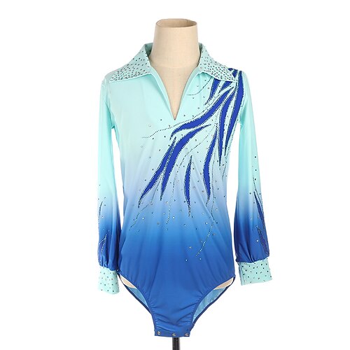 

Figure Skating Top Men's Boys' Ice Skating Outfits Top Blue High Elasticity Training Competition Skating Wear Handmade Crystal / Rhinestone Long Sleeve Ice Skating Figure Skating