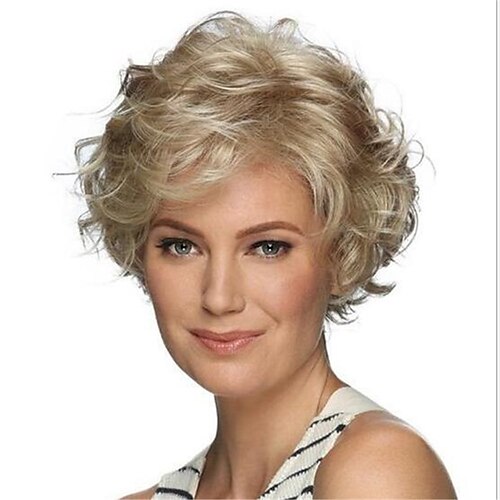 

Synthetic Wig Curly Pixie Cut Wig Short Blonde Synthetic Hair Women's Soft Cool Blonde / Daily Wear