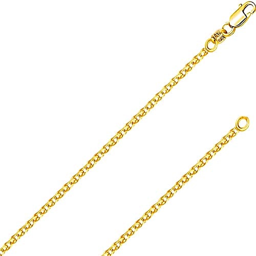 14k solid gold italian yellow gold 1.5mm flat open wheat link chain necklace- made in italy-14 karat with lobster claw clasp include gift box with order 18.5 inches