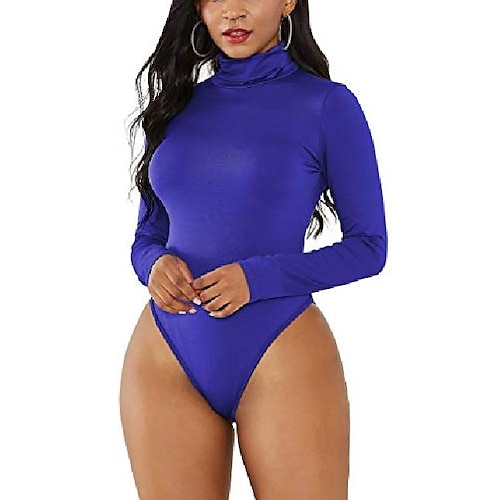 

Women's Bodysuit Zentai Jumpsuit Wine Almond ArmyGreen Long Sleeve Casual Date High Neck S