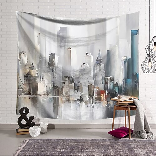 

Oil Painting Style Wall Tapestry Art Deco Blanket Curtain Hanging Home Bedroom Living Room Dormitory Decoration Polyester Abstract Pattern Architecture Manstion City