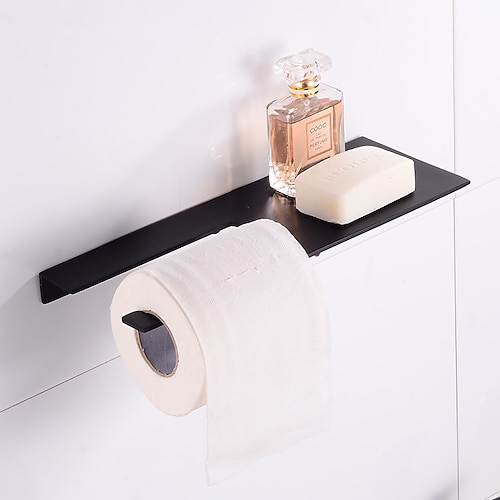 

Stainless Steel Toilet Paper Holder New Design Tray Paper Roll Holder Bathroom Shelf Wall Mounted Matte Black 1pc