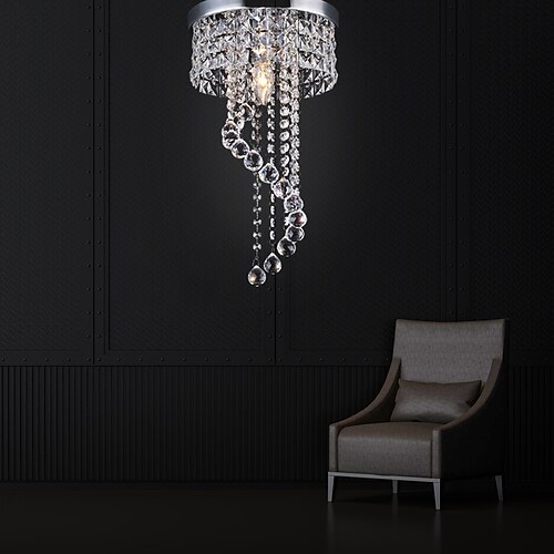 

1-Light 20 cm Crystal Flush Mount Lights Metal Electroplated Modern Contemporary 220-240V / E12 / E14