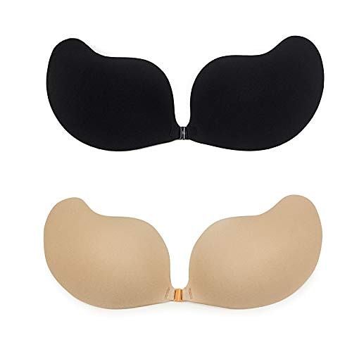 

ladies sexy reusable invisible strapless self adhesive push-up bra stick on gel backless silicone bras for women, mango blackmango nude, d
