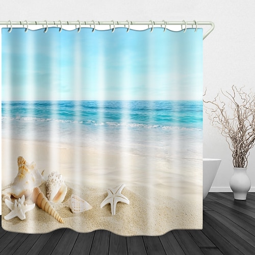 

Beautiful Beach Scenery Print Waterproof Fabric Shower Curtain for Bathroom Home Decor Covered Bathtub Curtains Liner Includes with Hooks