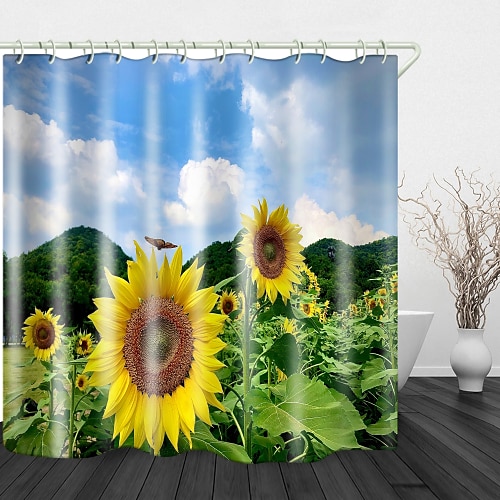 

Butterfly Sunflower Print Waterproof Fabric Shower Curtain For Bathroom Home Decor Covered Bathtub Curtains Liner Includes With Hooks 70 Inch