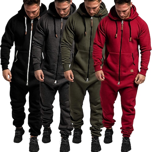 

Men's One-piece Jumpsuit Tracksuit Sweatsuit Street Casual Winter Long Sleeve Cotton Warm Breathable Soft Fitness Running Walking Jogging Navy Dark Gray