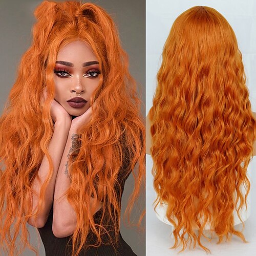 

Orange Wigs for Women Long Deep Wave Wig Middle Natural High Temperature Synthetic Role-Playing Fashion Wig Suitable for Women