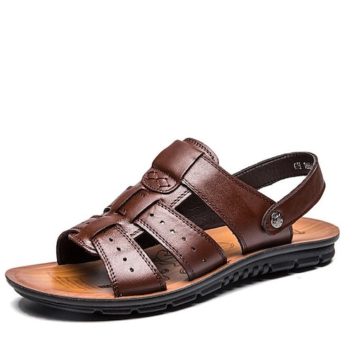 

Men's Sandals Slingback Sandals Casual Outdoor Daily Walking Shoes Cowhide Breathable Non-slipping Black Brown Summer