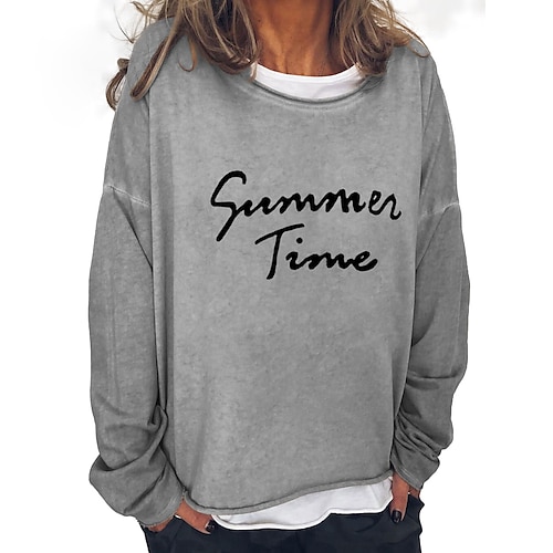 

Women's Solid Color Letter Women's Hoodies Long Sleeve Sweater Cardigans Crew Neck Fall Winter Khaki Gray