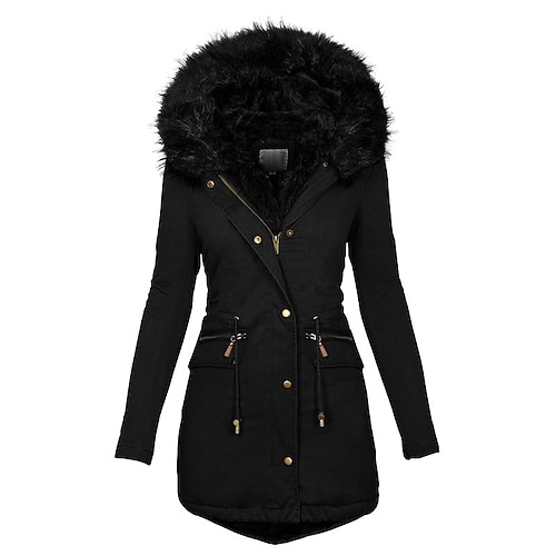

Women's Winter Coat Fleece Lined Puffer Jacket Drawstring Hooded Parka Thermal Warm Heated Jacket with Poackets Fall Long Coat Windproof