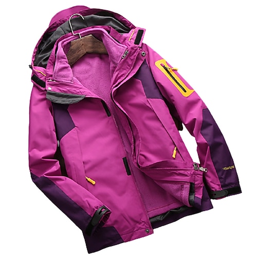 

Women's Hiking 3-in-1 Jackets Winter Outdoor Patchwork Waterproof Windproof Fleece Lining Detachable Fleece Jacket Winter Jacket Top Fishing Climbing Running Red Dark Purple Fuchsia Pink White / Warm