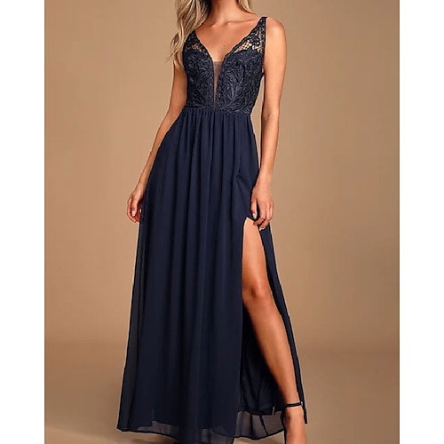 

A-Line Bridesmaid Dress V Neck Sleeveless Beautiful Back Floor Length Chiffon / Lace / Shantung with Lace / Ruching 2022