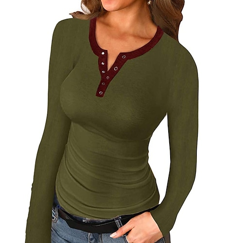 

Per donna Camicia Henley Grigio chiaro Vino Rosa Liscio Pulsante Manica lunga Informale Essenziale Rotonda Standard S