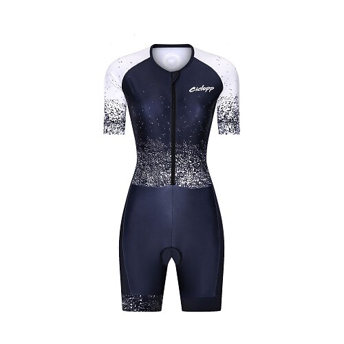 

Women's Triathlon Tri Suit Short Sleeve Mountain Bike MTB Road Bike Cycling Black Graphic Bike Clothing Suit 3D Pad Breathable Quick Dry Reflective Strips Sweat wicking Polyester Sports Graphic