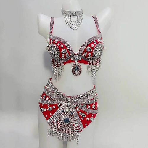 

Belly Dance Dance Costumes Exotic Dancewear Bra Crystals / Rhinestones Women's Performance Sleeveless Dropped Spandex