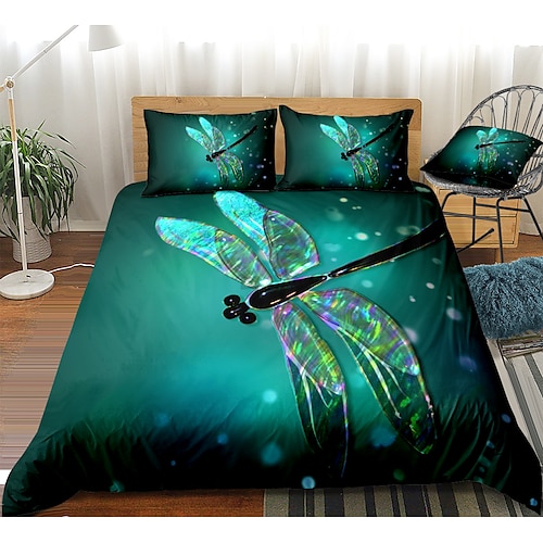 

Dragonfly Duvet Cover Set Quilt Bedding Sets Comforter Cover St.Patrick's Day Decor Green,Queen/King Size/Twin/Single(Include 1 Duvet Cover, 1 Or 2 Pillowcases Shams)