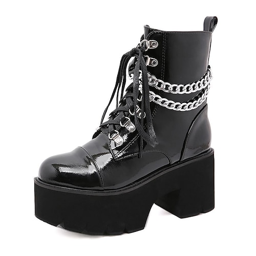 

Women's Boots Daily Goth Boots Lace Up Boots Booties Ankle Boots Winter Platform Chunky Heel Round Toe Punk & Gothic PU Zipper Solid Colored Black