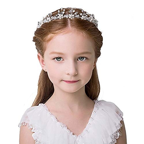 

hair vines princess headpiece, pearl crystal headwear for tiara flower headband accessories to baby girl-suitable for shows, children' day(white)