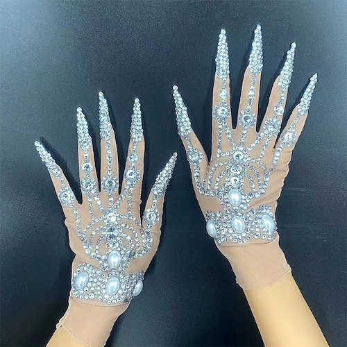 

luksus rhinestone handsker perle kvinders krystal skinnende handsker danser natklub scene performance tilbehør