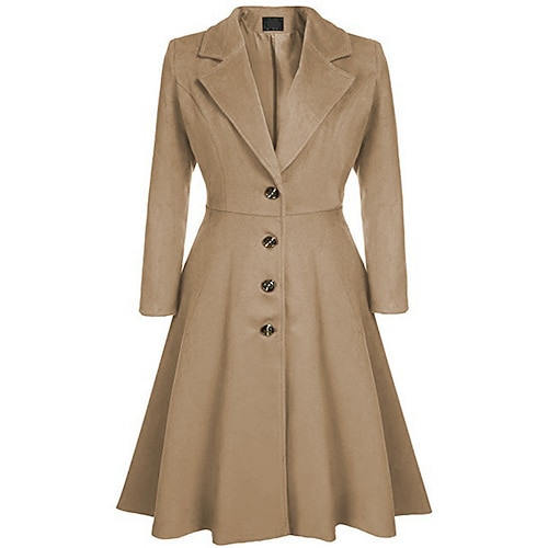 

Women's Solid Colored Streetwear Fall Pea Coat Long Work Long Sleeve Cotton Blend Coat Tops