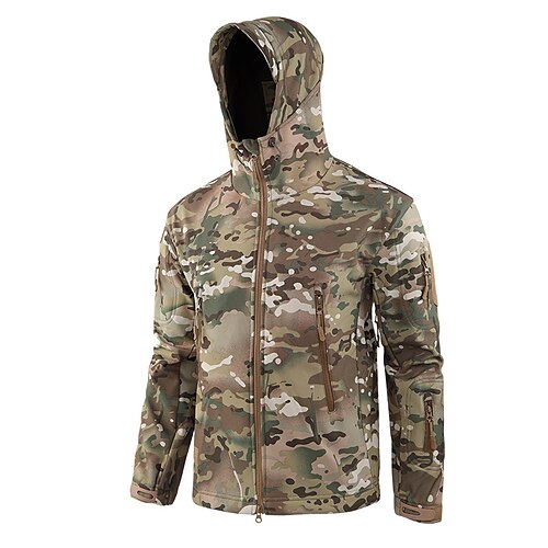 

Men's Hoodie Jacket Softshell Jacket Camouflage Hunting Jacket Hooded Outdoor Thermal Warm Windproof Breathable Sweat-Wicking Autumn / Fall Winter Camo Jacket Fleece Camping / Hiking Hunting Training