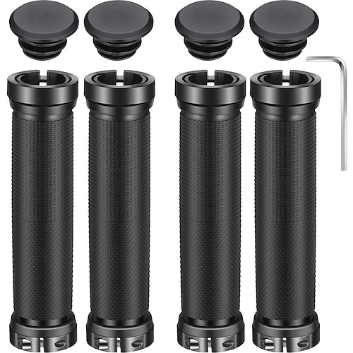 

2 pairs bicycle grips, non-slip rubber handlebar grips, double aluminum alloy locking bike grips road mountain bike soft rubber handlebar end grips (black)