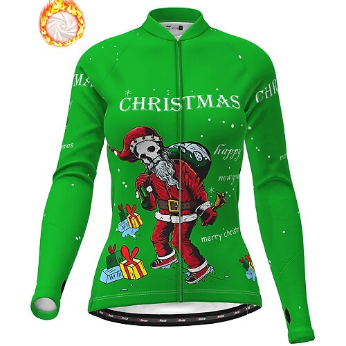 

Women's Cycling Jersey Long Sleeve Winter Bike Jersey Top with 3 Rear Pockets Ugly Christmas funny Mountain Bike MTB Road Bike Cycling Fleece Lining Warm Quick Dry Soft Green Orange Red Sugar Skull