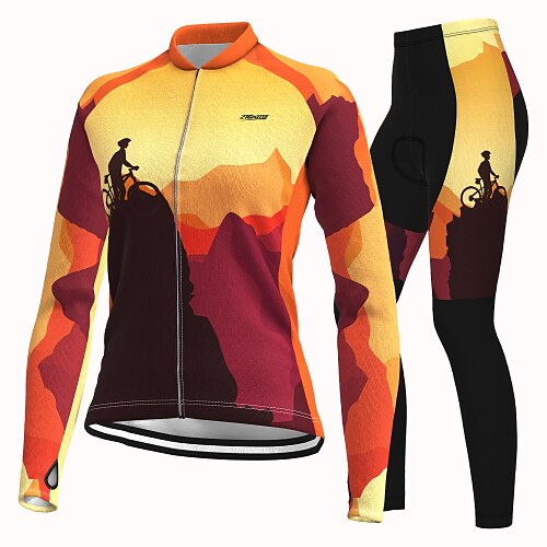 

21Grams Women's Cycling Jacket with Pants Long Sleeve Mountain Bike MTB Road Bike Cycling Burgundy Graphic Bike Jacket Pants / Trousers Clothing Suit 3D Pad Warm Reflective Strips Back Pocket