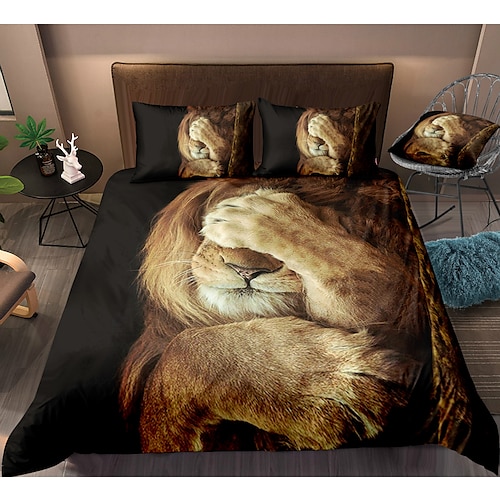

Lion Duvet Cover Set Quilt Bedding Sets Comforter Cover,Queen/King Size/Twin/Single(Include 1 Duvet Cover, 1 Or 2 Pillowcases Shams),3D Digktal Print
