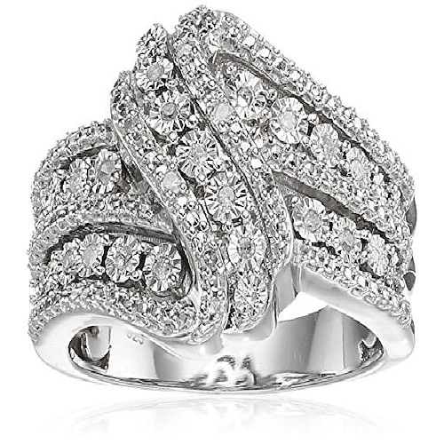 

sterling silver diamond 3 row twist fashion band ring (1/10 cttw), size 8