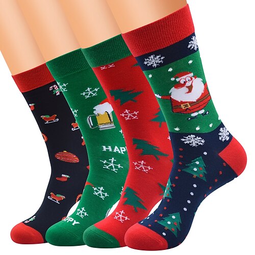 

Christmas Socks 4 Pairs Compression Socks Cycling Socks Funny Socks Novelty Socks Men's Women's Outdoor Exercise Cycling / Bike Bike / Cycling Anti-Slip Waterproof Warm Nylon Polyester black red