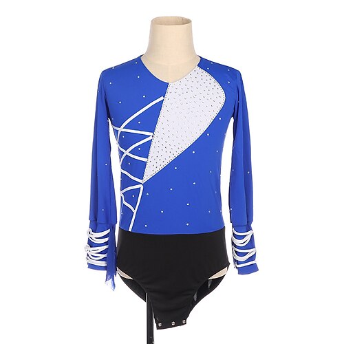 

Figure Skating Top Men's Boys' Ice Skating Outfits Top Blue High Elasticity Training Competition Skating Wear Handmade Crystal / Rhinestone Long Sleeve Ice Skating Figure Skating