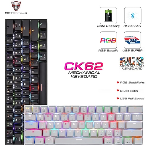 

Wired Wireless Bluetooth Mechanical Keyboard Computer Keyboard Ergonomic Keyboard with Built-in Li-Battery Powered 61 Keys