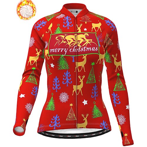 

Women's Cycling Jersey Long Sleeve Winter Bike Jersey Top with 3 Rear Pockets Ugly Christmas Funny Christmas Mountain Bike MTB Road Bike Cycling Fleece Lining Warm Quick Dry Soft Purple Red Blue