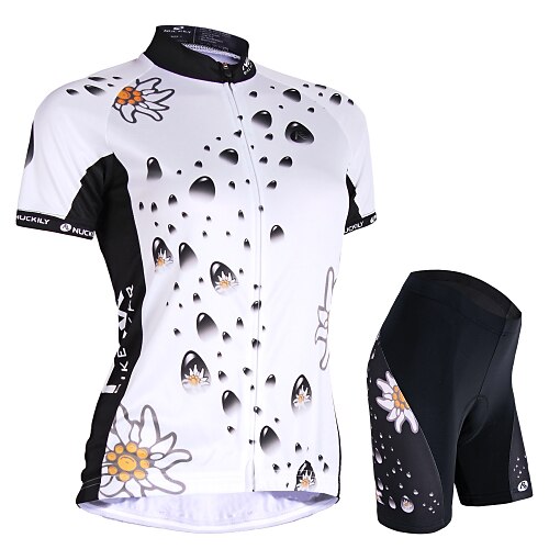 

Nuckily Women's Cycling Jersey with Shorts Short Sleeve Mountain Bike MTB Road Bike Cycling White Black Dot Tropical Flowers Bike Clothing Suit 3D Pad Breathable Quick Dry Reflective Strips Back