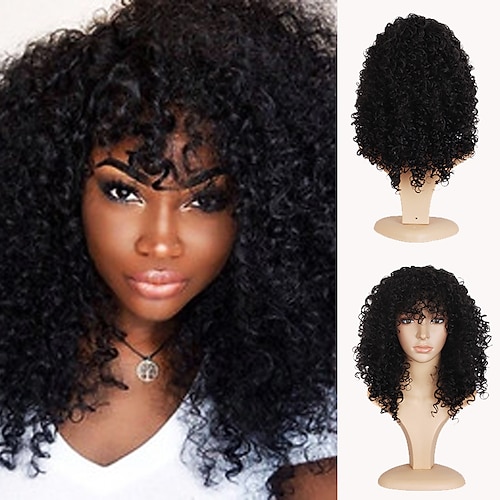 

Black Wigs for Women Synthetic Wig Afro Kinky Curly Kinky Curly Layered Haircut Wig Medium Length Jet Black #1 Synthetic Hair 14 Inch African American Wig Black
