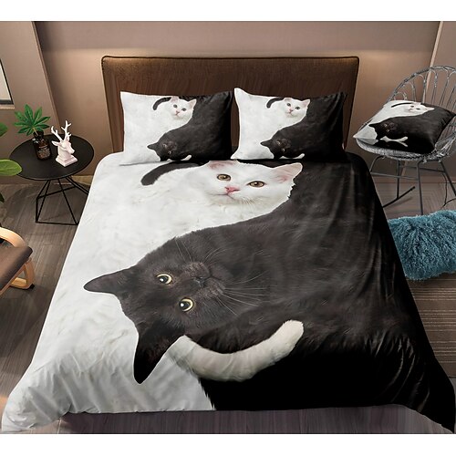 

Black And White Cat Duvet Cover Set Quilt Bedding Sets Comforter Cover,Queen/King Size/Twin/Single/(Include 1 Duvet Cover, 1 Or 2 Pillowcases Shams),3D Digktal Print