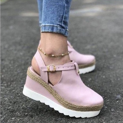 

Women's Sandals Daily Wedge Sandals Wedge Sandals Summer Wedge Heel Closed Toe Open Toe Vintage Minimalism Walking Shoes PU Buckle Black Light Pink Brown