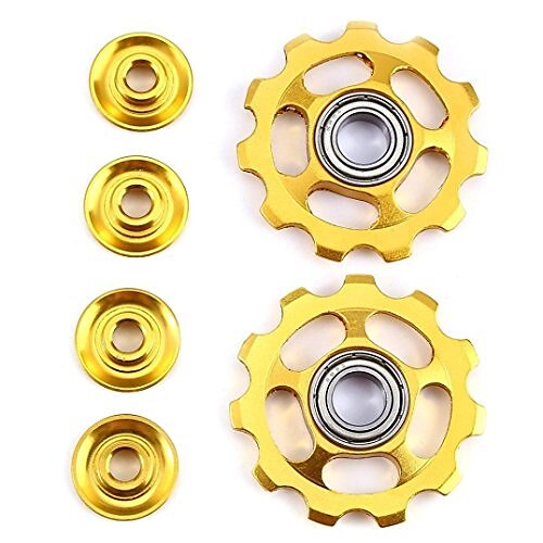 

bike 11t aluminum sealed bearing jockey wheel rear derailleur pulleys (yellow)