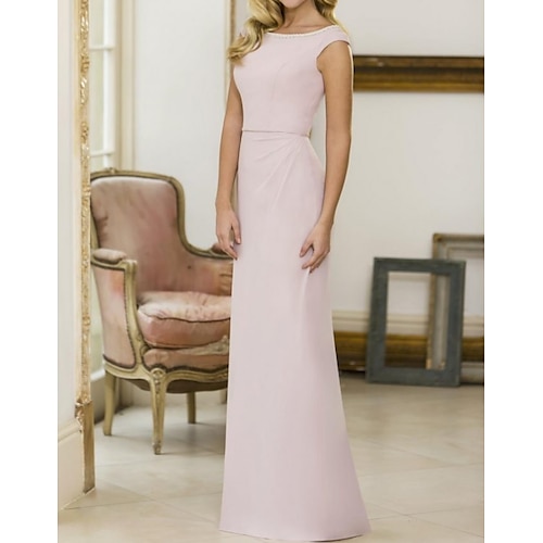 

Sheath / Column Bridesmaid Dress Jewel Neck Sleeveless Elegant Floor Length Chiffon with 2022