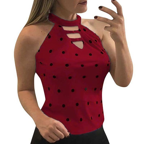 

Women's Daily Weekend Tank Top Camis Polka Dot Sleeveless Cut Out Print Round Neck Casual Streetwear Tops Green White Black S