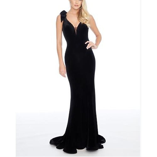

A-Line Sheath / Column Evening Dresses Beautiful Back Dress Engagement Sweep / Brush Train Sleeveless V Neck Stretch Satin with Pleats Pearls 2022 / Formal Evening