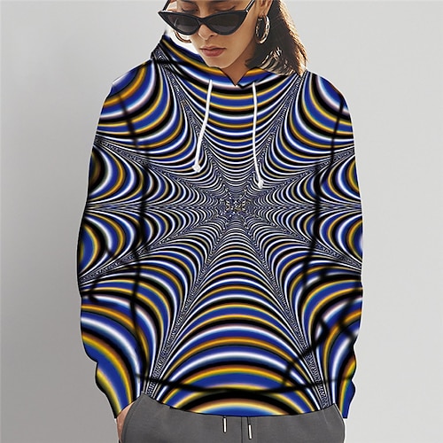 

Women's Plus Size Tops Hoodie Sweatshirt Plain Striped Print Long Sleeve Crew Neck Active Basic Streetwear 3D Print Daily Sports Polyester Fall Winter Blue