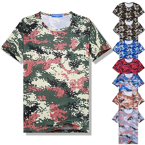 

Men's Boys Hiking Tee shirt Tactical Military Shirt Short Sleeve Tee Tshirt Top Outdoor Breathable Quick Dry Sweat wicking Wear Resistance Summer Polyester Camouflage Red Camouflage Blue Jungle