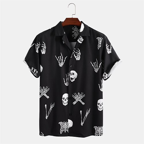 

Men's Shirt Other Prints Skull Turndown Daily Outdoor Button-Down Print Short Sleeve Tops Casual Black / Summer