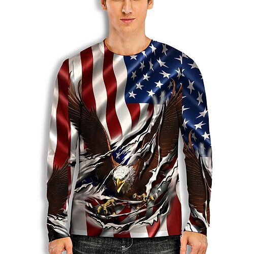 

Men's T shirt Tee Graphic Animal Round Neck Blue Red White 3D Print Daily Holiday Long Sleeve Print Clothing Apparel Basic Casual